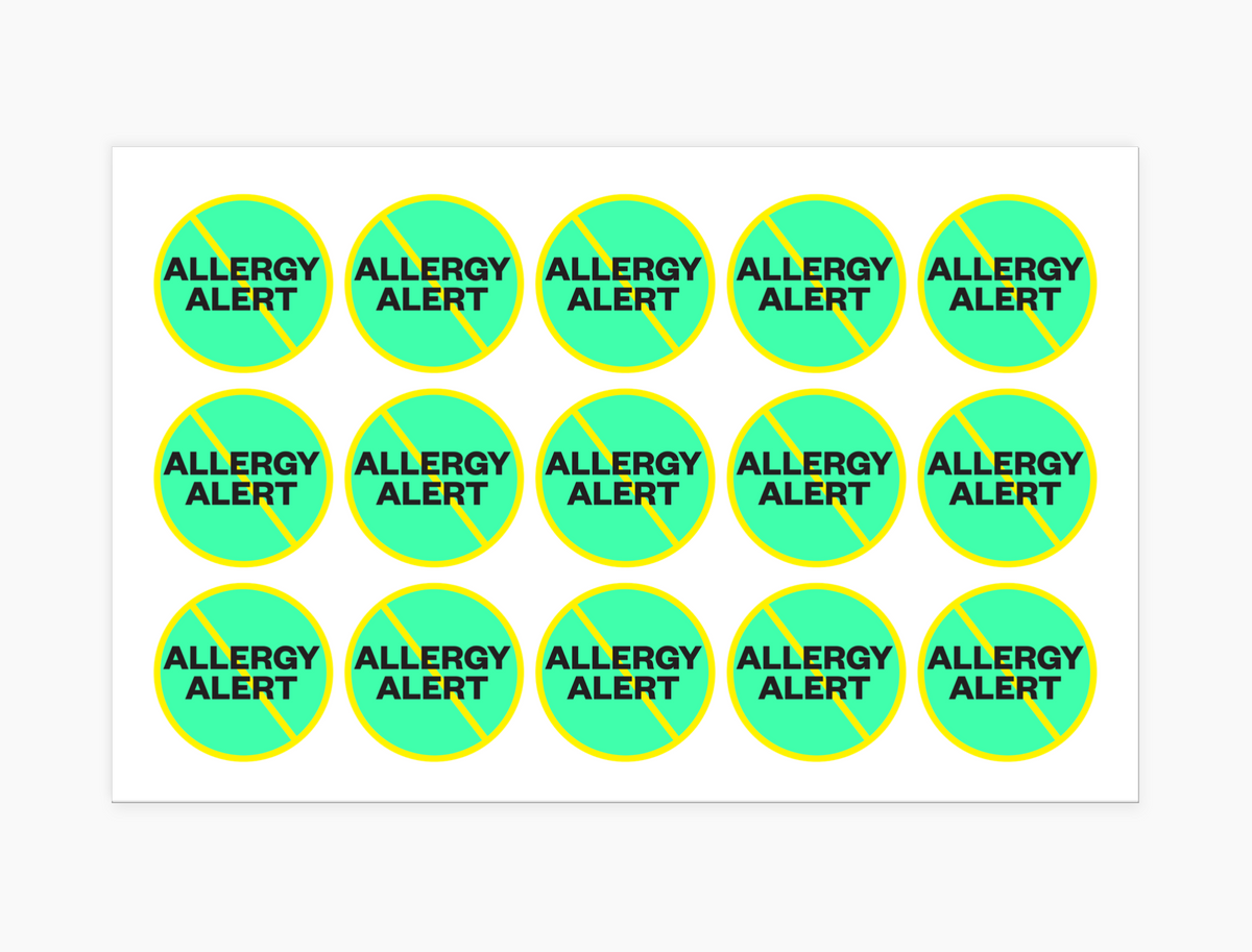 Allergy Note Sticker Allergy Alert Waterproof Stickers, 1-1/2 inch round (sheet of 15 ...