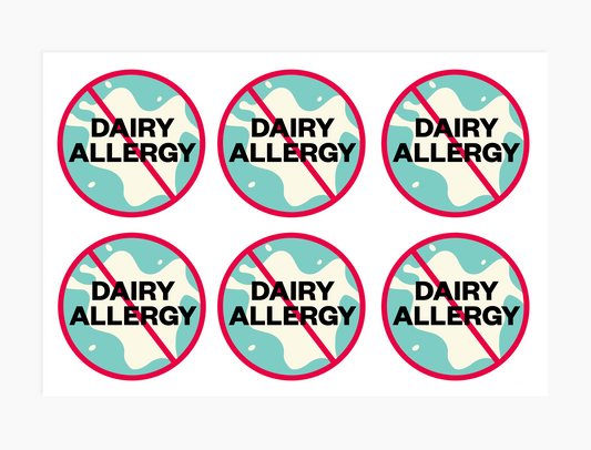 Dairy Allergy Waterproof Stickers, 3 inch round (sheet of 6)