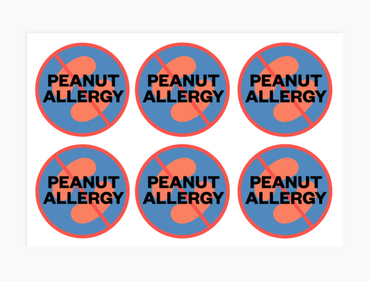 Peanut Allergy Waterproof Stickers, 3 inch round (sheet of 6)