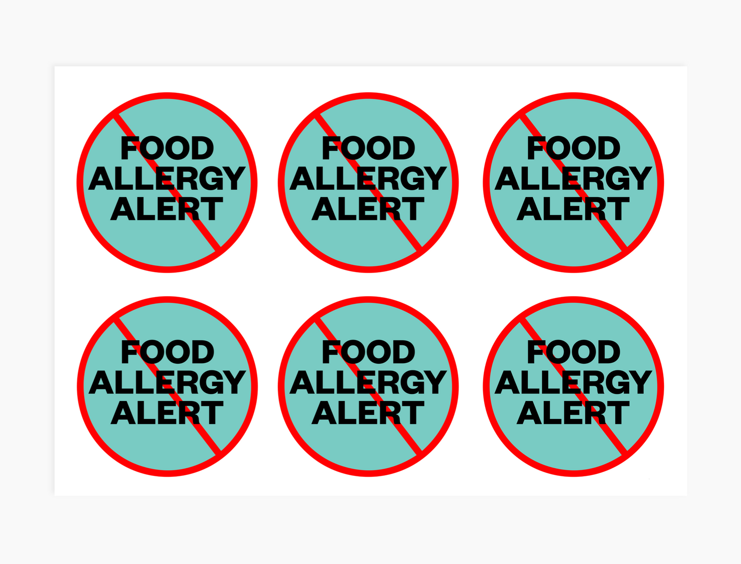 Food Allergy Alert Waterproof Stickers, 3 inch round (sheet of 6)