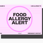 NEW! Food Allergy Alert Placemat + Magnet Sign (bubblegum pink)