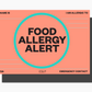 NEW! Food Allergy Alert Placemat + Magnet Sign (orange sherbet)